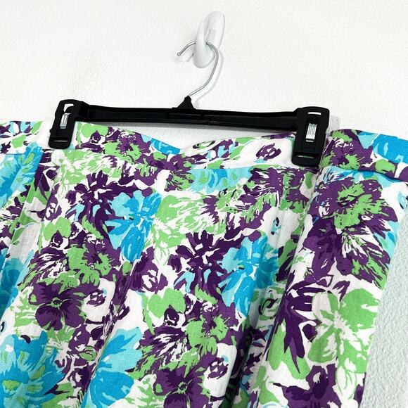 Woman Within 1X Linen Skirt Womens Plus Size Floral A-Line Artsy Summer Teacher - Picture 3 of 8